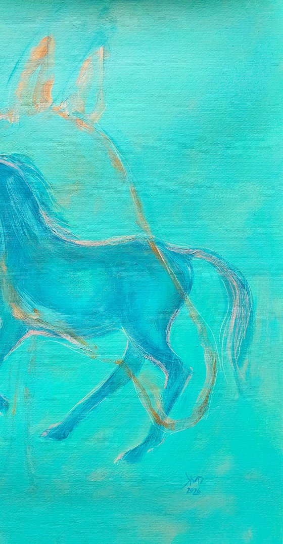 The spirit of the blue horse on green