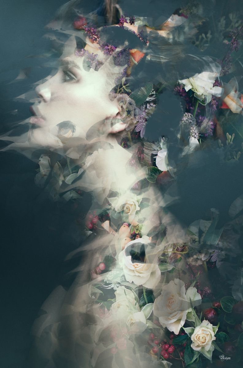 Illustrative Portrait Photograph By Bojan Jevtic, 28 X 43, The Girl With The Roses, Original Artwork