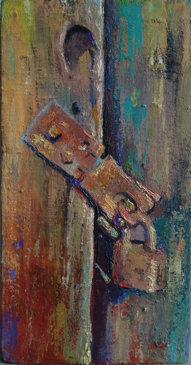 Photorealistic Still Life Oil Painting By Kamsar Ohanyan, 7 X 14", A Lock, Original Artwork