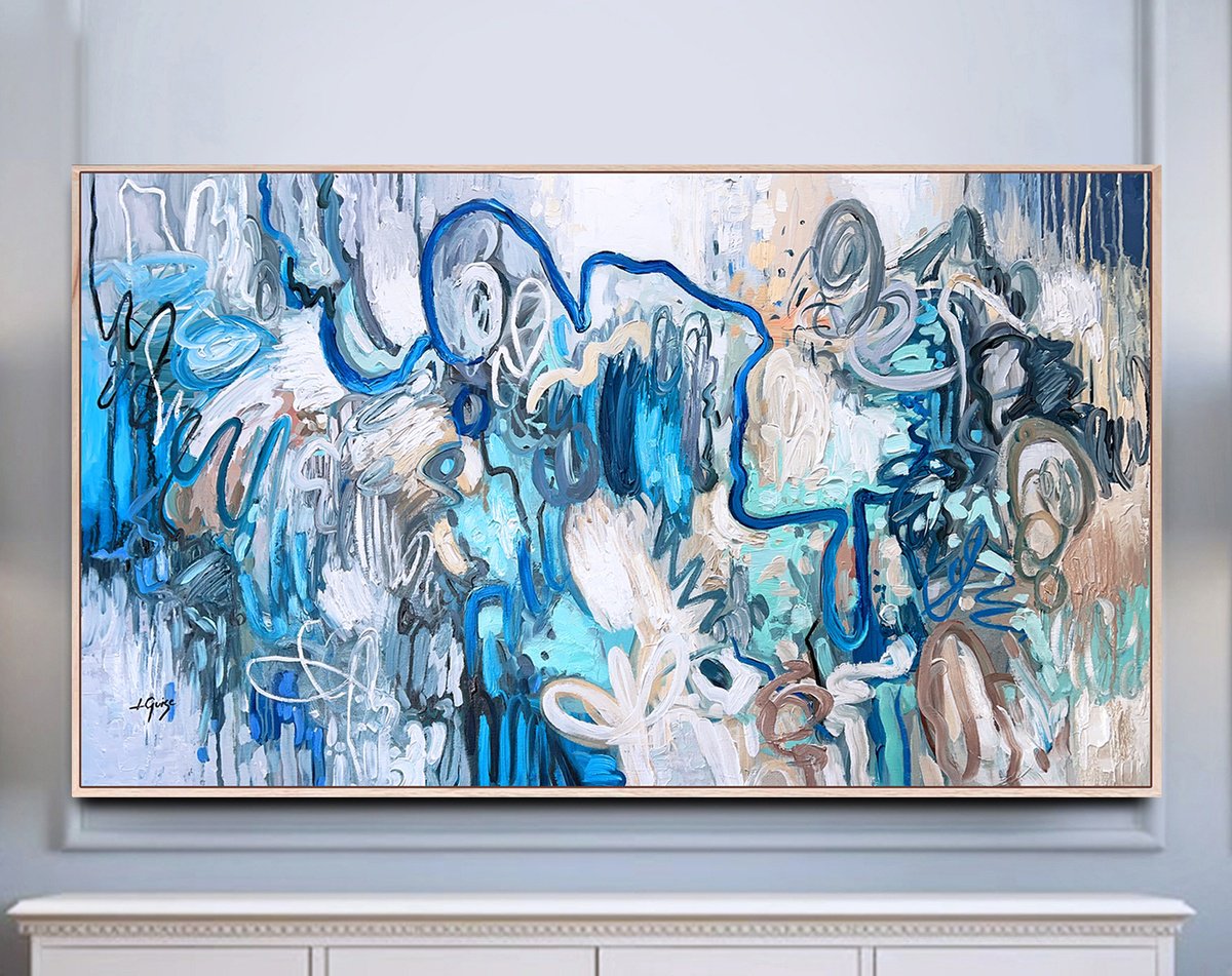 Abstract Acrylic Painting By Lana Guise, 49 X 29", Inside The Current, Original Artwork