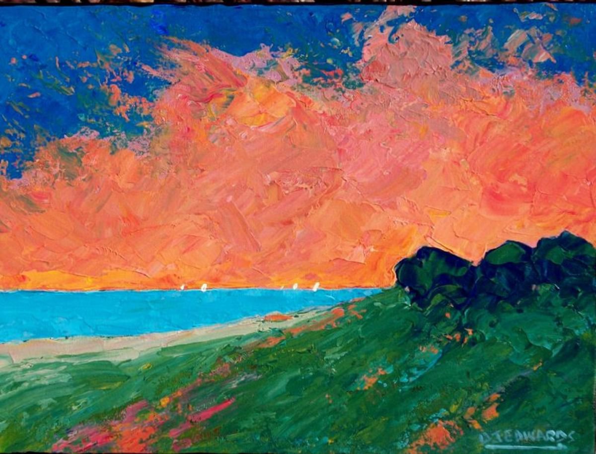 Impressionistic Landscape Acrylic Painting By David J Edwards, 16 X 12, Storm Passing, Original Artwork