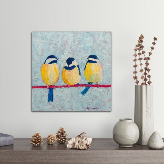 Conversations. Titmouse. Birds. Oil painting