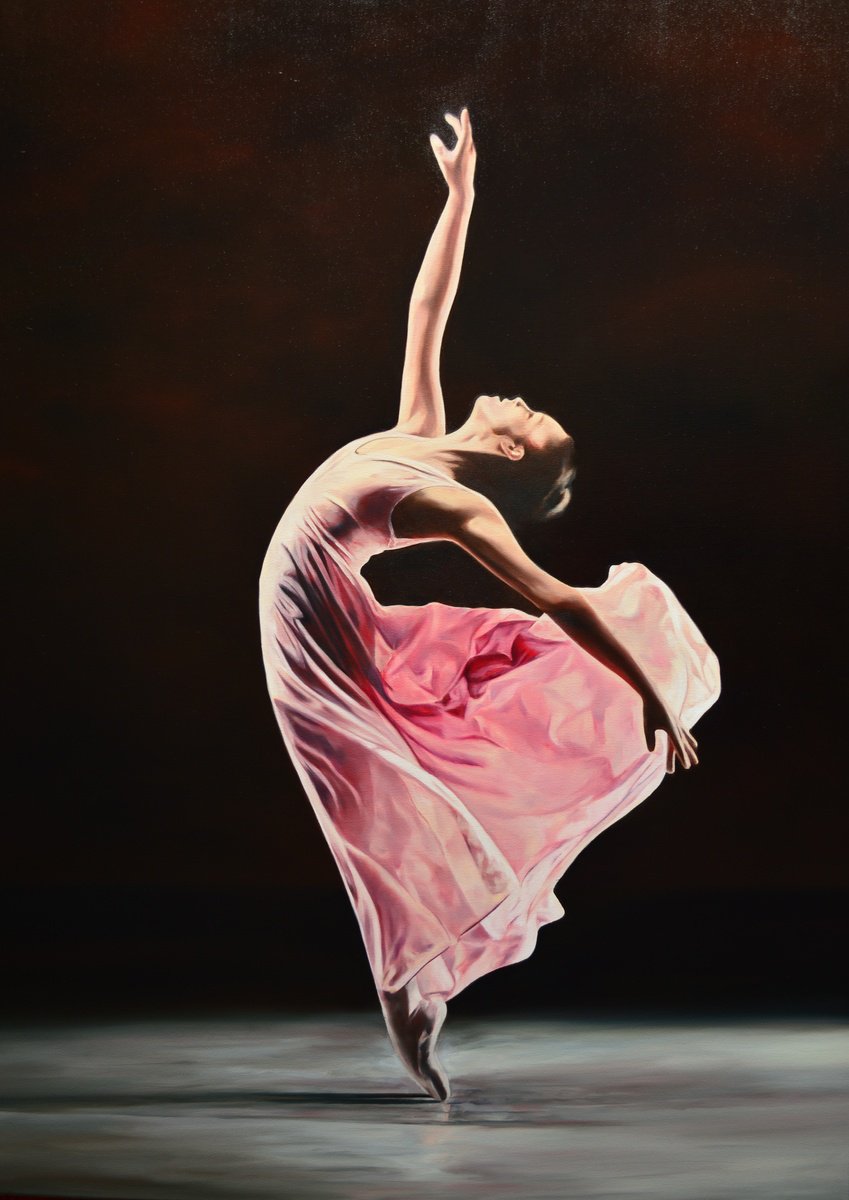 Photorealistic Portrait Oil Painting By Cene Gal Istvan, 28 X 39, Ballerina, Original Artwork