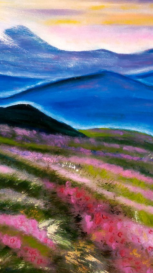 Spring mountain landscape impressionistic landscape blue mountains green hills' Spring in mountains" by Halyna Kirichenko