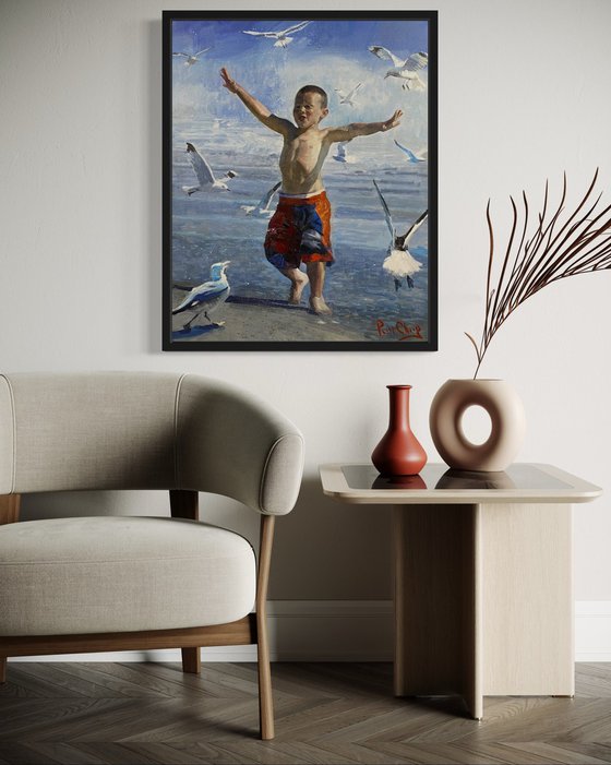 Beach Boy with Seagulls