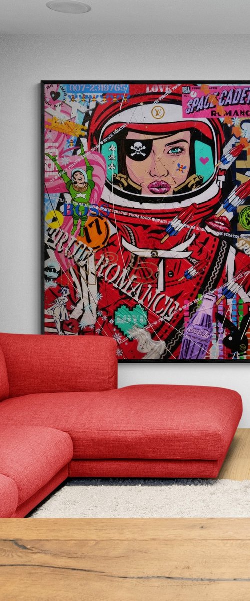 Red Space Pirate 120cm x 150cm Space Cadet Pirate Textured Urban Pop Art by Franko
