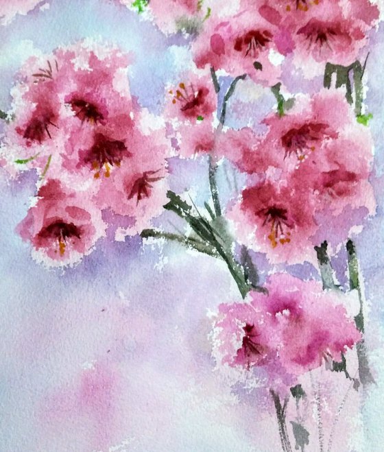 Purple Orchids and Pink Sakura Set of two