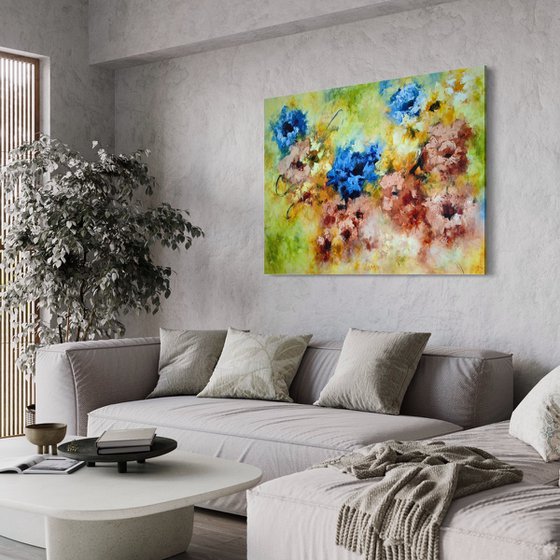 "Abstract Floral Dreams" from "Colours of Summer" collection, XXL abstract flower painting