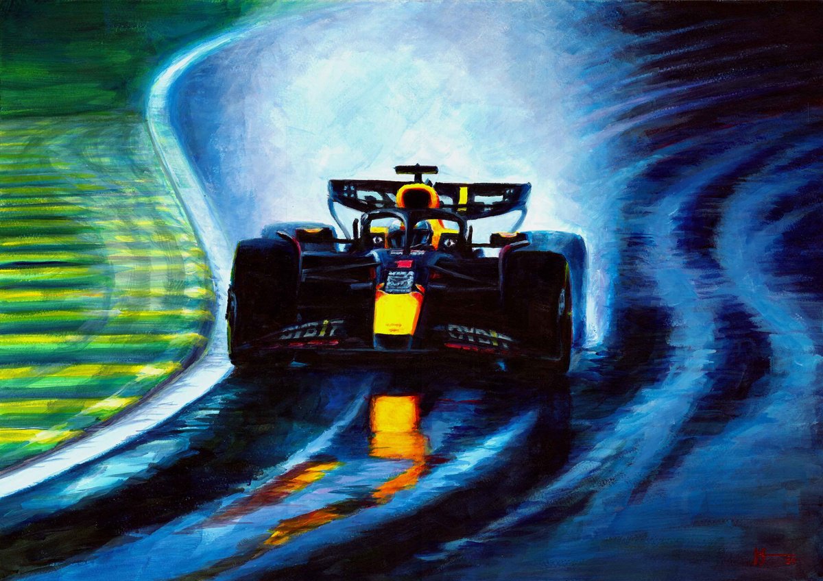 Impressionistic Transport Acrylic Painting By Alex Stutchbury, 18 X 25, Max Verstappen 2024 Si?o Paulo, Original Artwork
