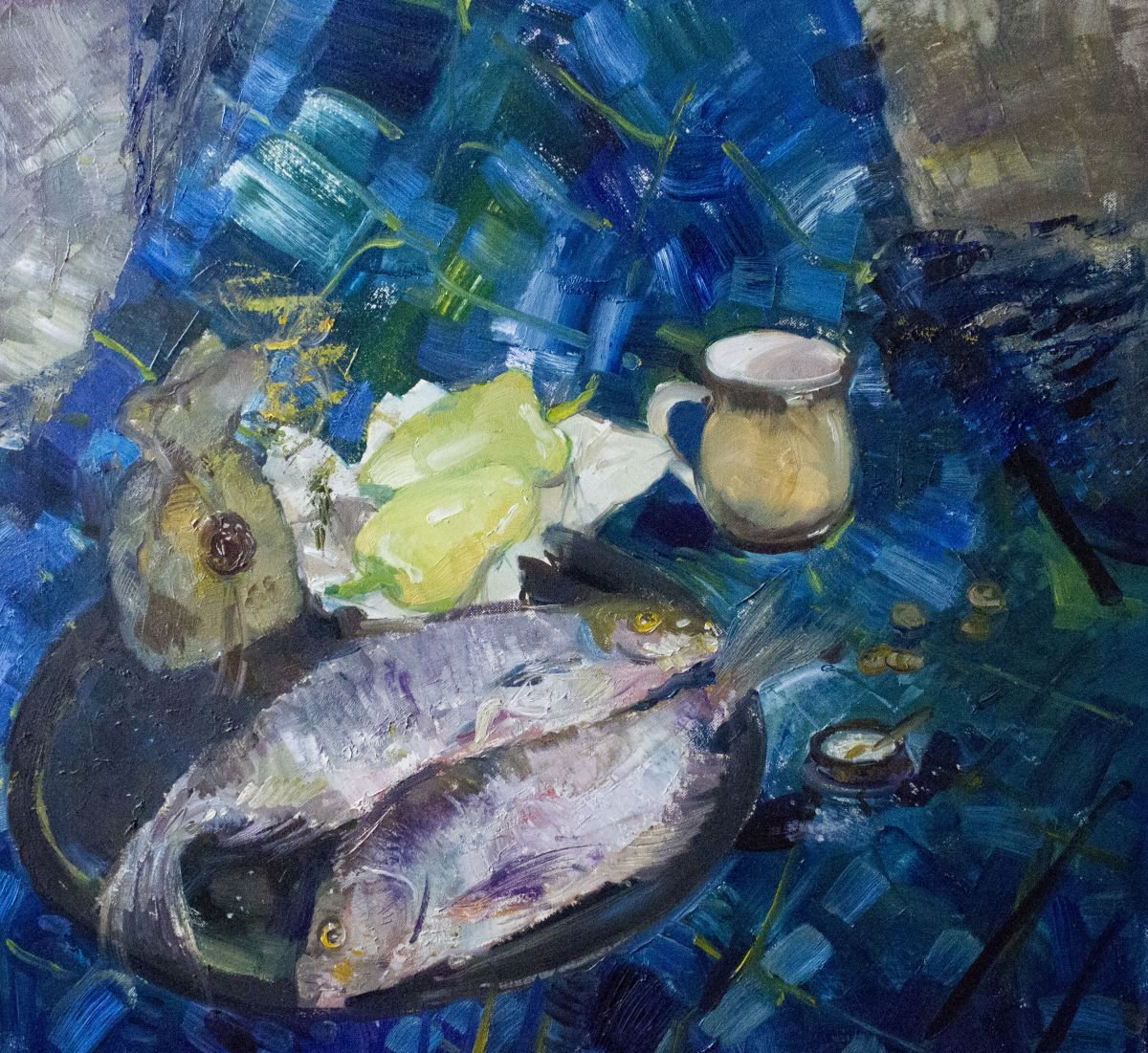 Still life with fresh fish by Aleksandra Kodentceva