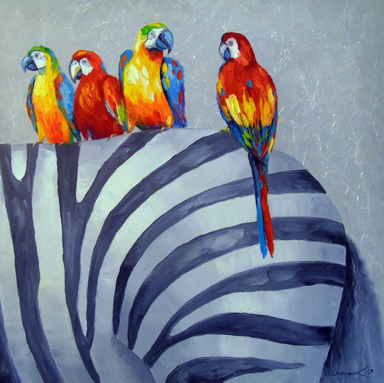 Parrots on Zebra