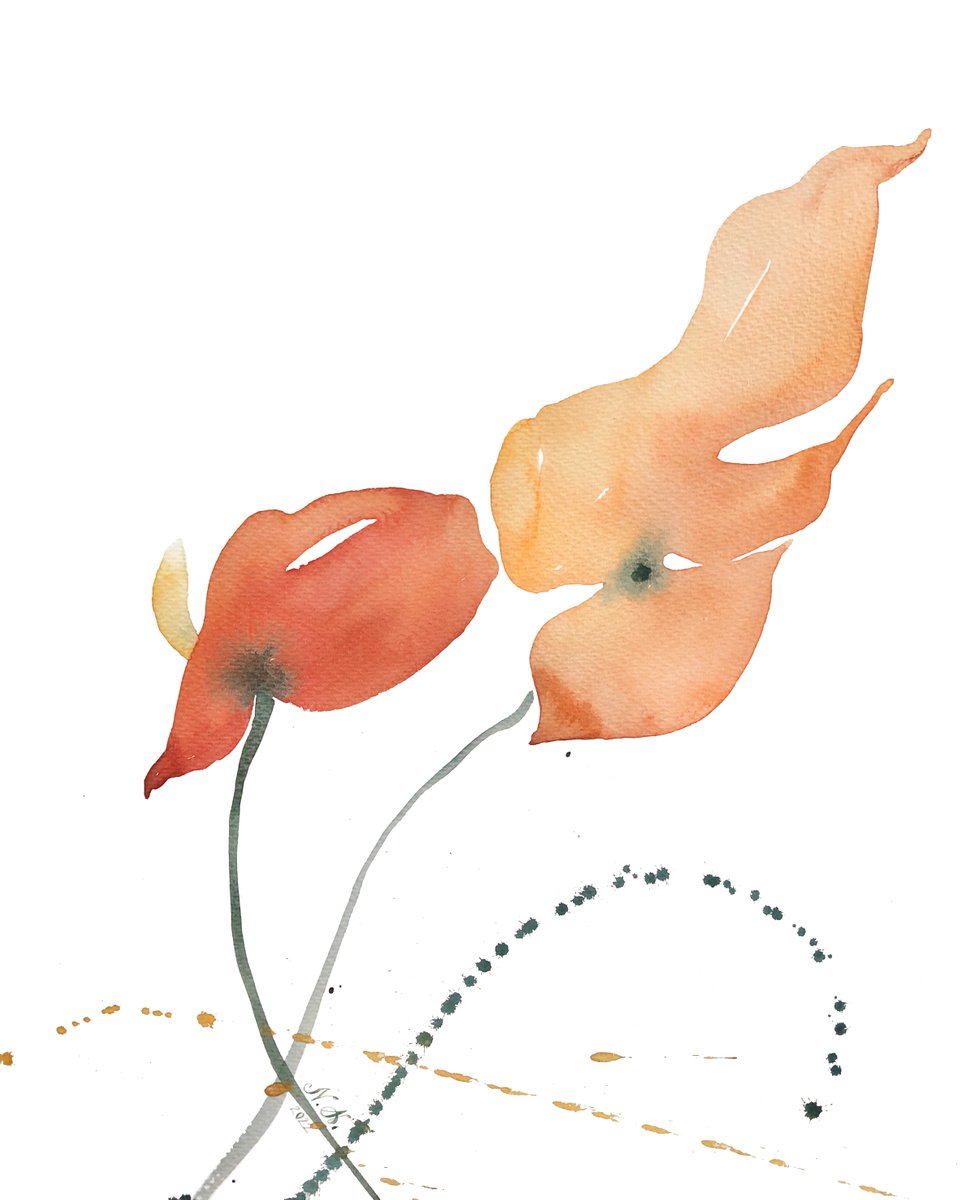 Expressive Watercolour , Dance Of Two. Floral Shades. By Nataliia Kupchyk, 17 X 22, Artwork For Sale On Artfinder