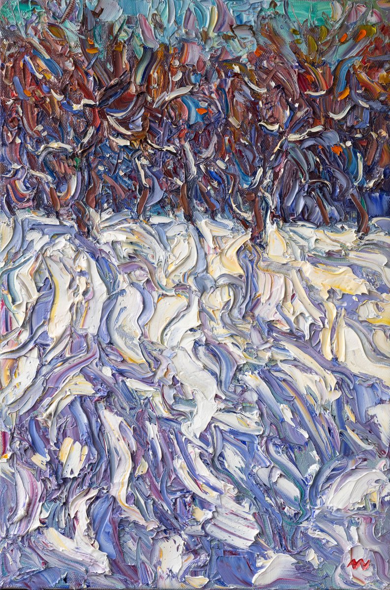 Impressionistic Landscape Oil Painting By Vasyl Moldavchuk, 16 X 24", Winter Garden, Original Artwork