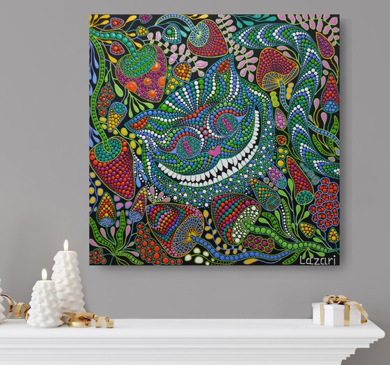 Cheshire cat with mushrooms