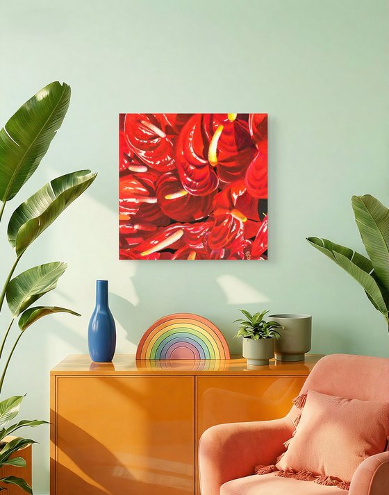 Red Anthurium Floral Painting
