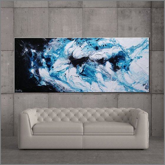 Southern Sting 200cm x 80cm Teal White Black Textured Abstract Art