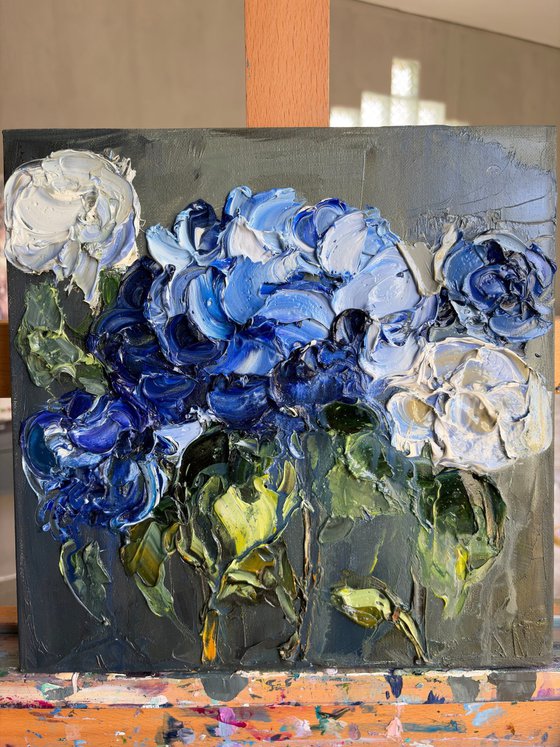 Midnight Hydrangea II — Blue Floral