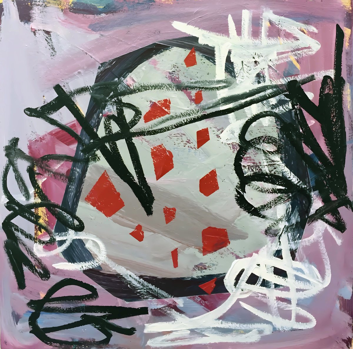 Abstract Acrylic Painting By Sofi Ginger, 20 X 20", Red Planet: Grungy Diamonds, Original Artwork