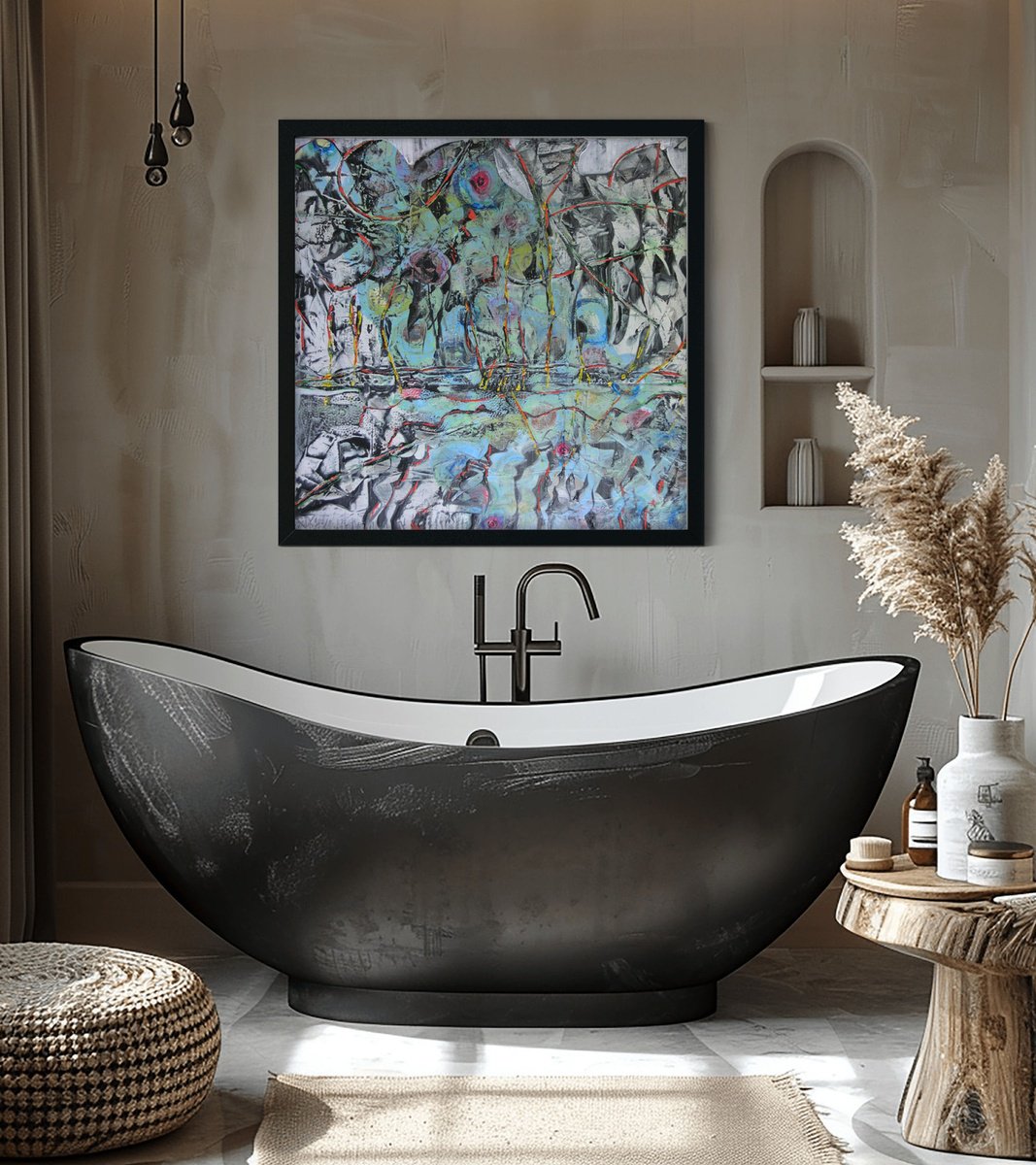 Organic Abstract Acrylic Painting By Loretta Kaltenhauser, 30 X 30", Samurai, Original Artwork