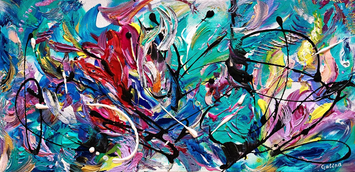 Expressive Abstract Acrylic Painting By Galina Victoria, 20 X 10, Beauty In The Making, Original Artwork