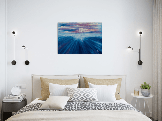 Blue seascape horizon large wall art decor for living room best gift for for the anniversary