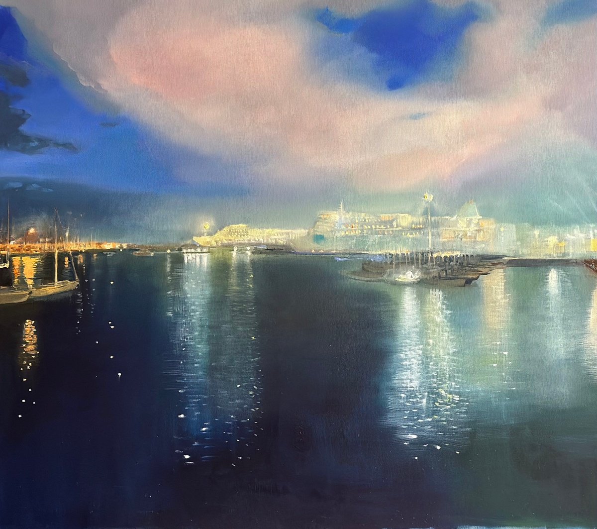 View Of The Port In Livorno In The Evening By Fosco Culto, 35 X 31, Artwork For Sale On Artfinder
