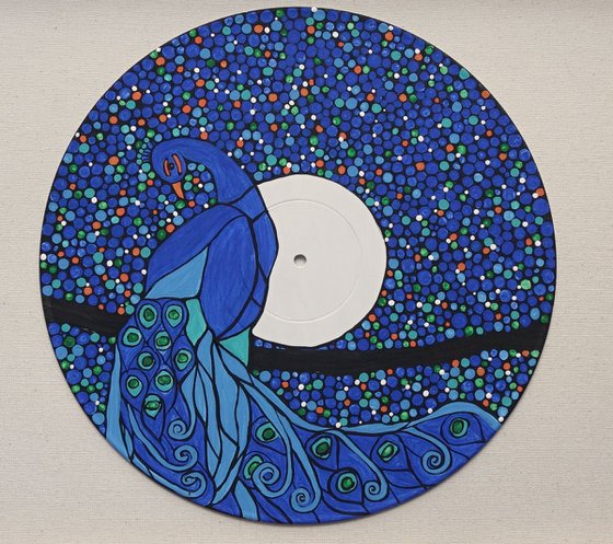 Peacock painting on 12'' vinyl record
