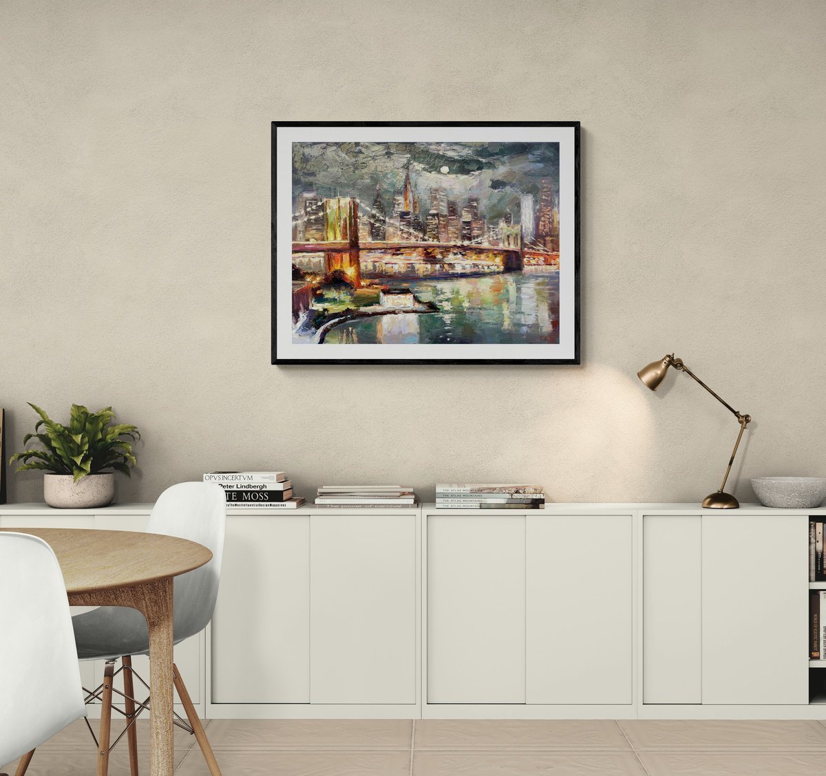 Impressionistic Cityscapes Oil Painting By Evgeny Chernyakovsky, 27 X 22, Brooklyn Bridge, Original Artwork