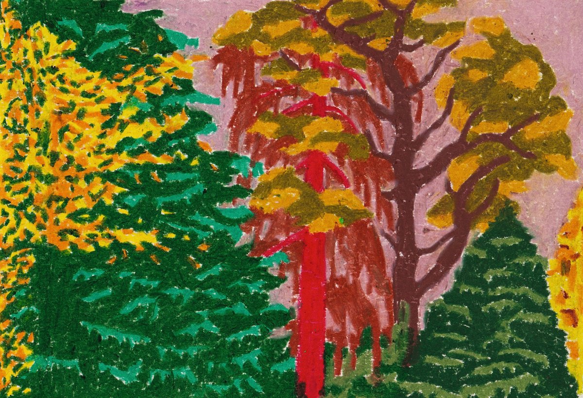 Naive Botanical Pastel Drawing By Ewen Farr, 12 X 9, Bike, Original Artwork