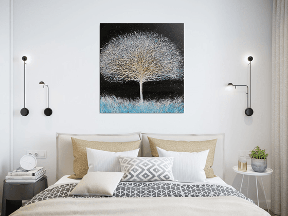 Frozen tree, large abstract tree painting on canvas