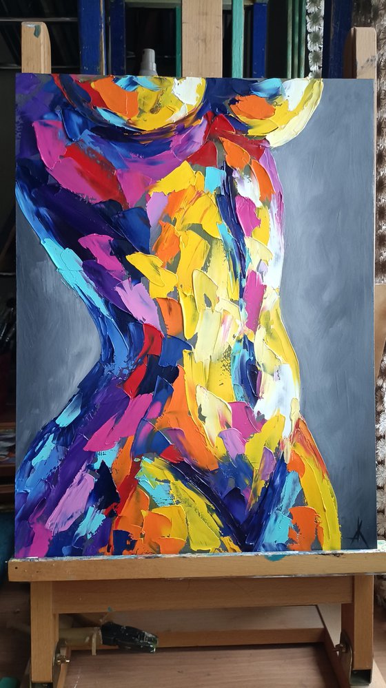 Colored body - nude, erotic, gift for him, gift for man, nu body, woman, woman body, oil painting