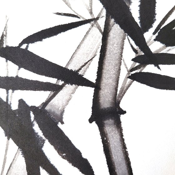 Two Bamboos with a Red Ladybug