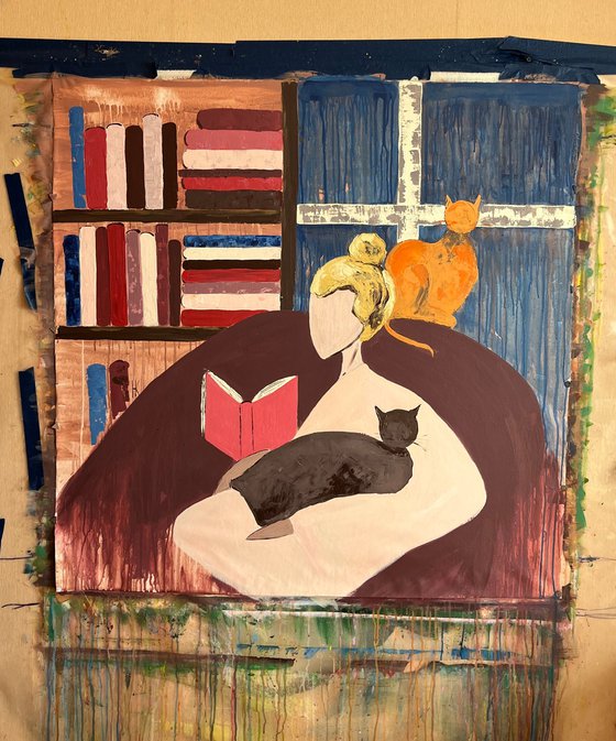 Woman Cat Original Painting