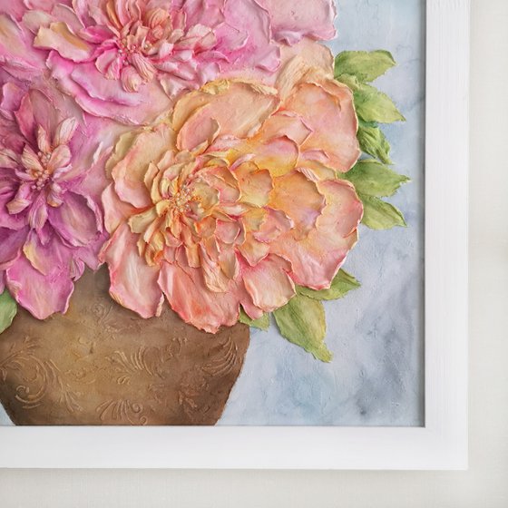 Peony bouquet, sculpture painting