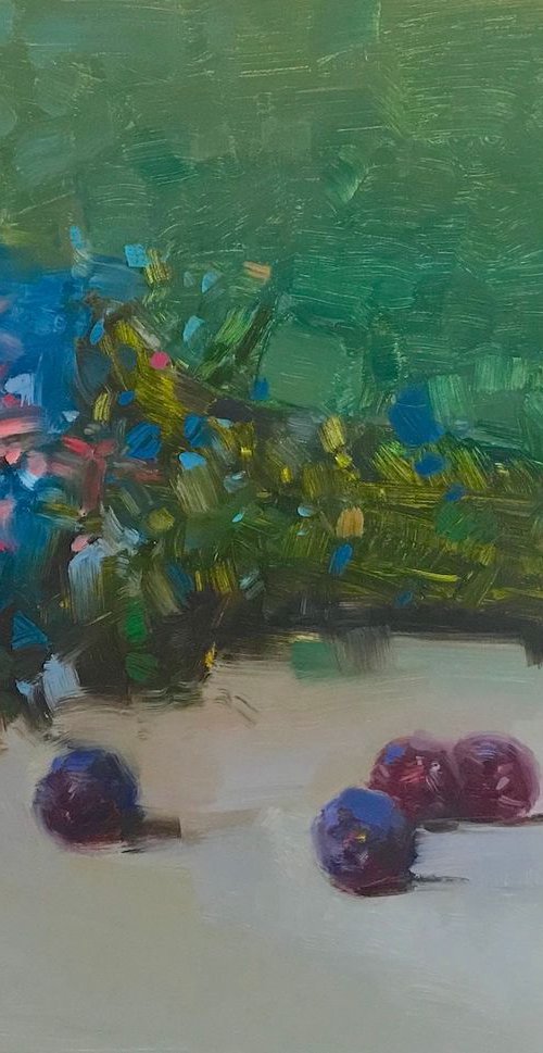 Blue Flowers, Oil painting, One of a kind, Handmade artwork by Vahe Yeremyan