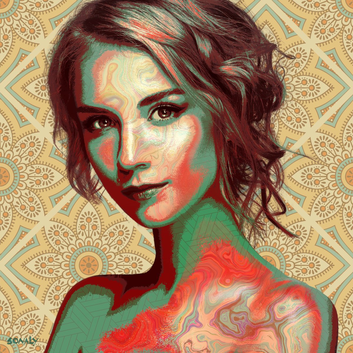 Photorealistic Portrait Giclee Print By Sonaly Gandhi, 30 X 30", The Creator Within, Original Artwork