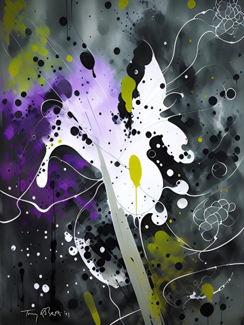 ‘IRIS’ - Tony Roberts’ lively abstract floral painting, full of colour and life by Tony Roberts