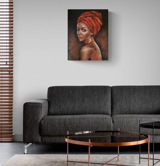 African Beauty - original oil on canvas portrait painting