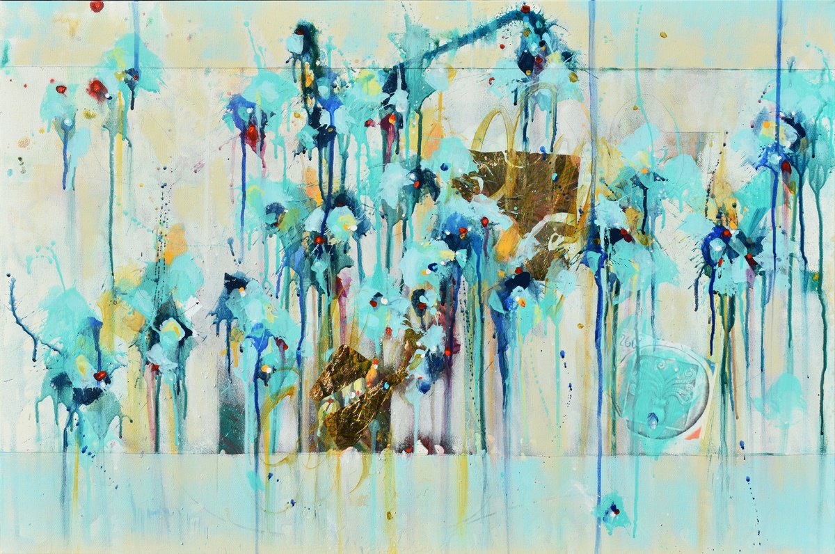 Abstract Landscape Acrylic Painting By Cynthia Ligeros, 36 X 24, Whispering Winds Of November, Original Artwork