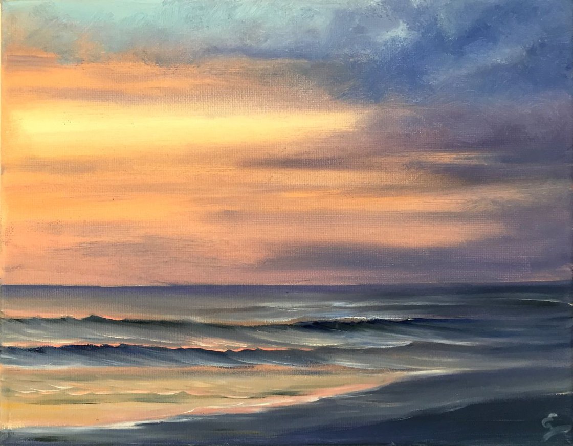 Emerging Light - Original Realistic Seascape Painting oil on round 24  canvas - Original Ocean Paintings by Eva Volf