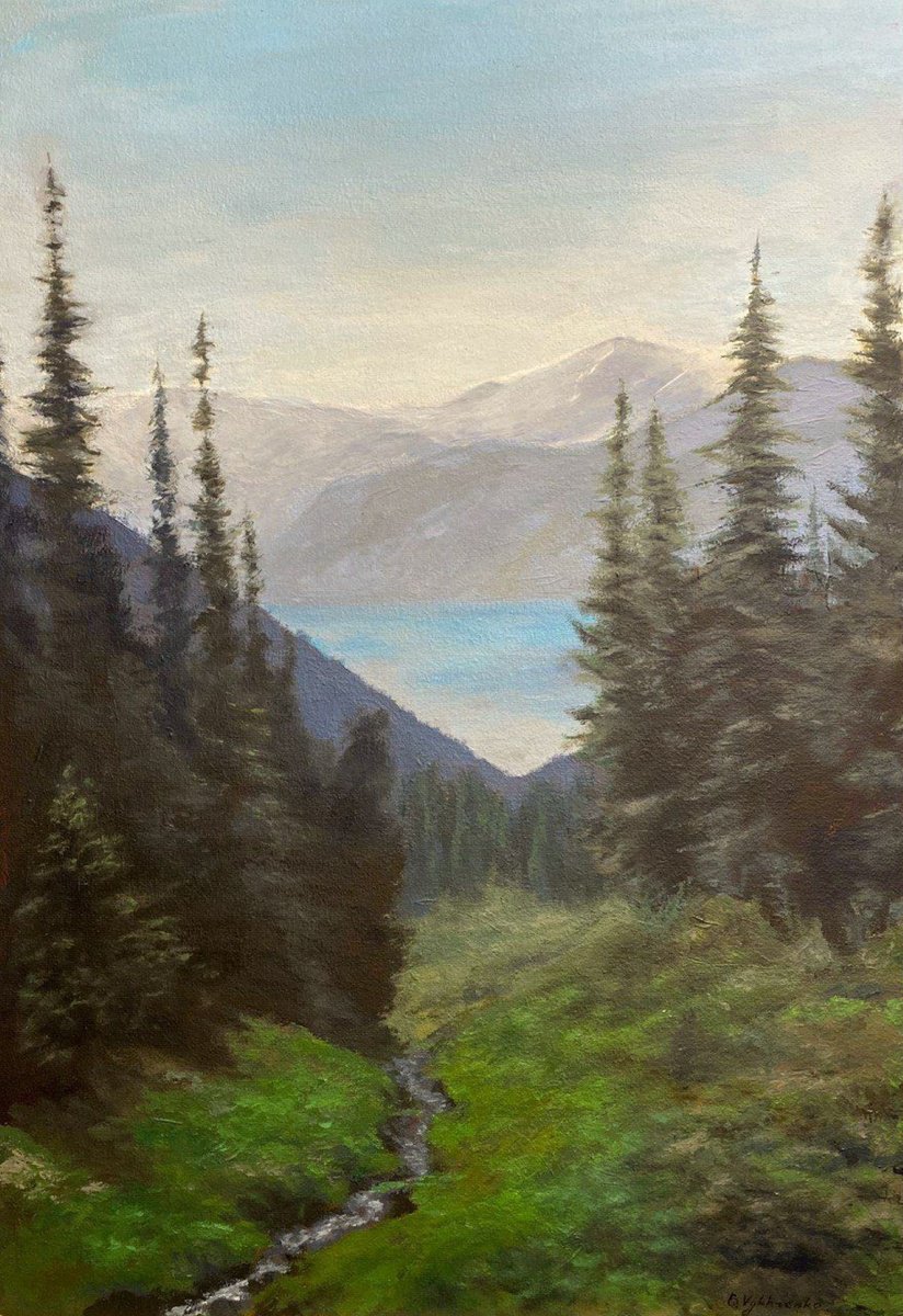 Impressionistic Landscape Oil Painting By Bohdan Vykhrenko, 14 X 20, Mountain Freshness, Original Artwork