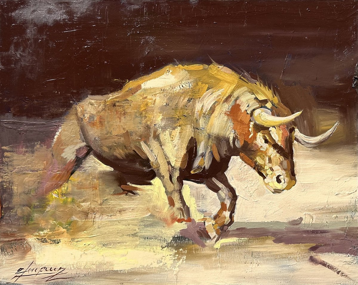 Abstract Animal Oil Painting By Vahe Bagumyan, 20 X 16", Strength In Motion, Original Artwork