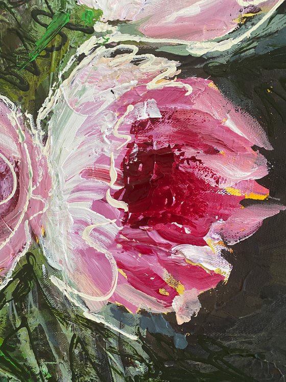 Chalking peonies original painting on canvas