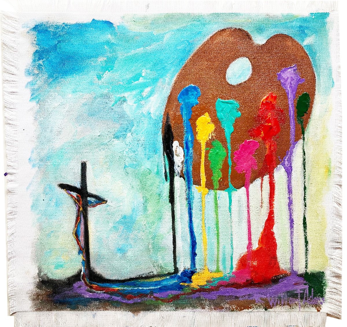 Abstract Acrylic Painting By William F. Adams, 17 X 16", Shattered Dreams -Pathway, Original Artwork