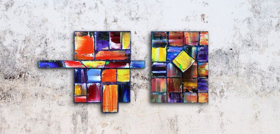 "Reaching Out For You" - FREE USA SHIPPING - Original Diptych PMS Mixed Media Sculptural Paintings On Wood - 23 x 11 inches