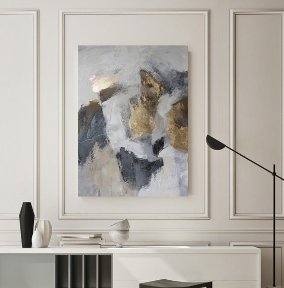 "Lead" Abstract grey gold acrylic art