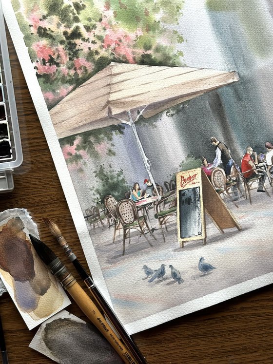 Under a pink chestnut tree