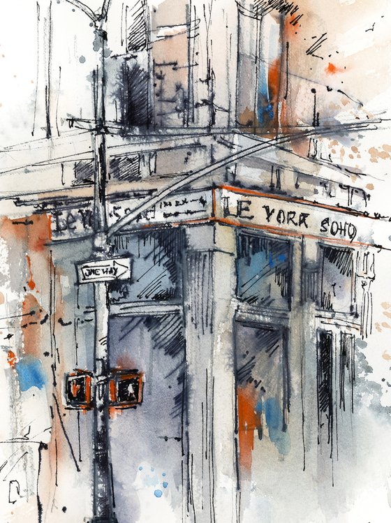 New York - Architecture Sketch Mixed Media