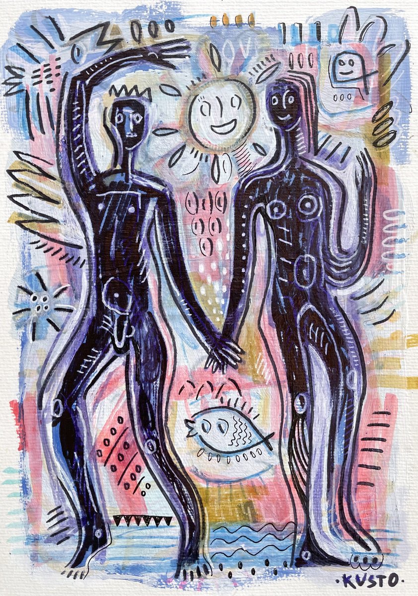 Impressionistic Ink Drawing , Happy Together By Daria Kusto, 8 X 11, Artwork For Sale On Artfinder
