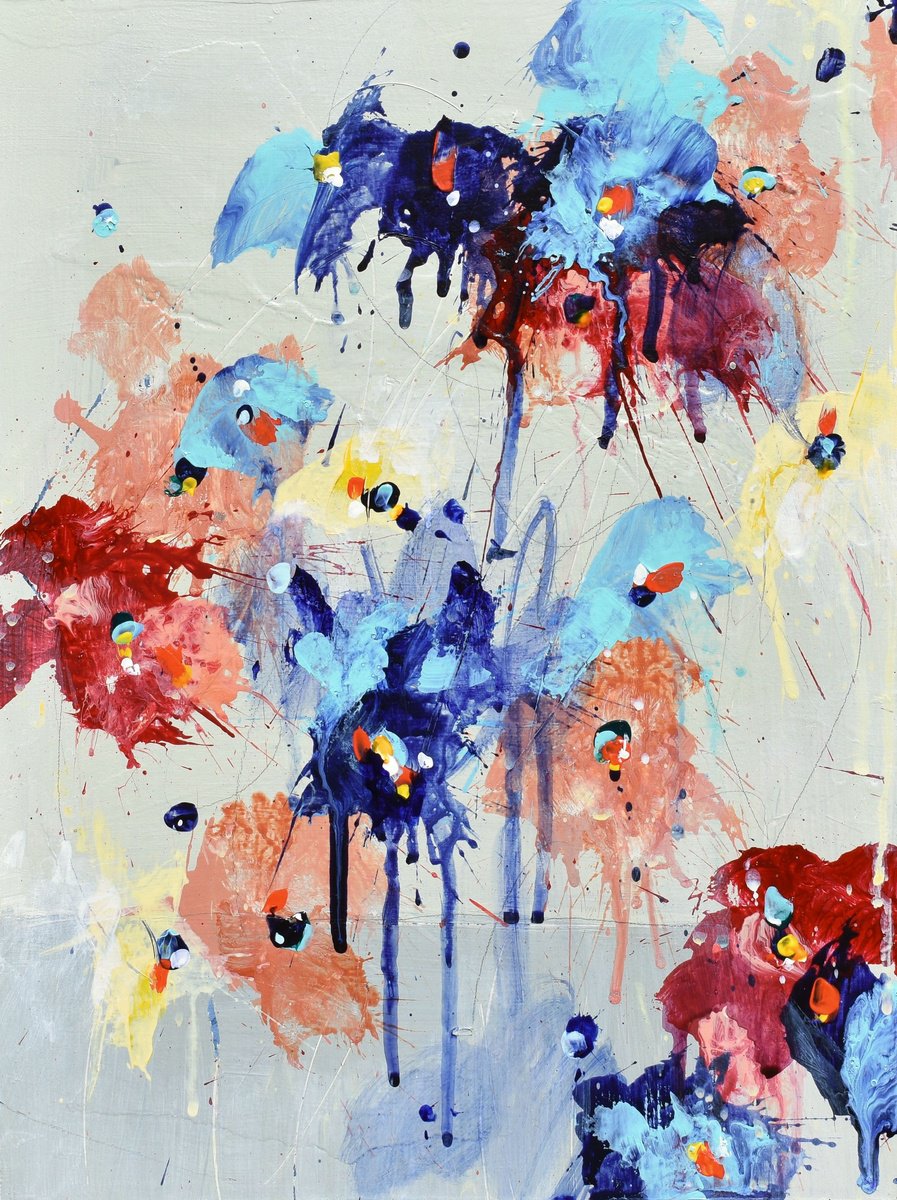 Abstract Landscape Painting By Cynthia Ligeros, 9 X 12, Flower Of October, Original Artwork